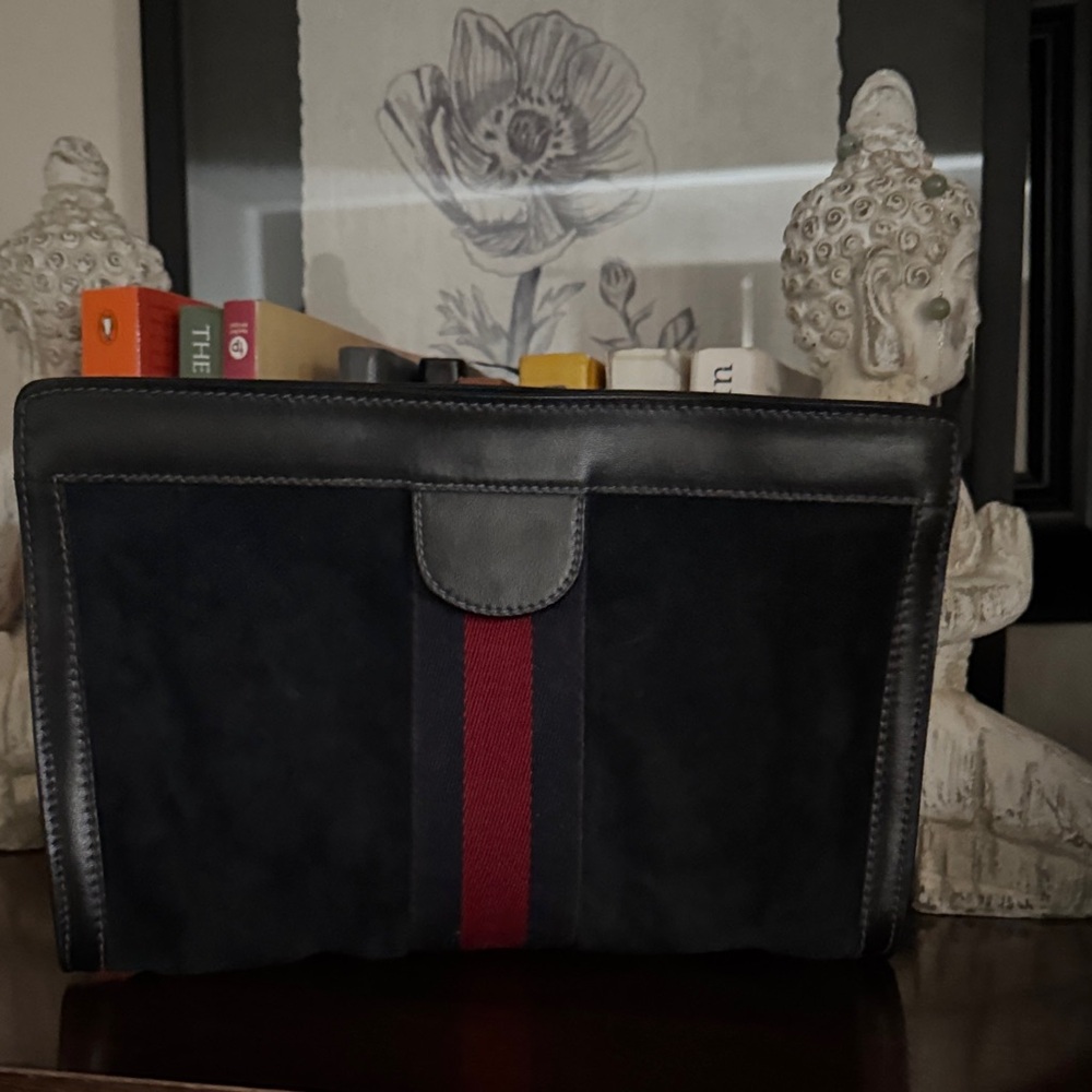 Black and Red Toiletry Bag in suede